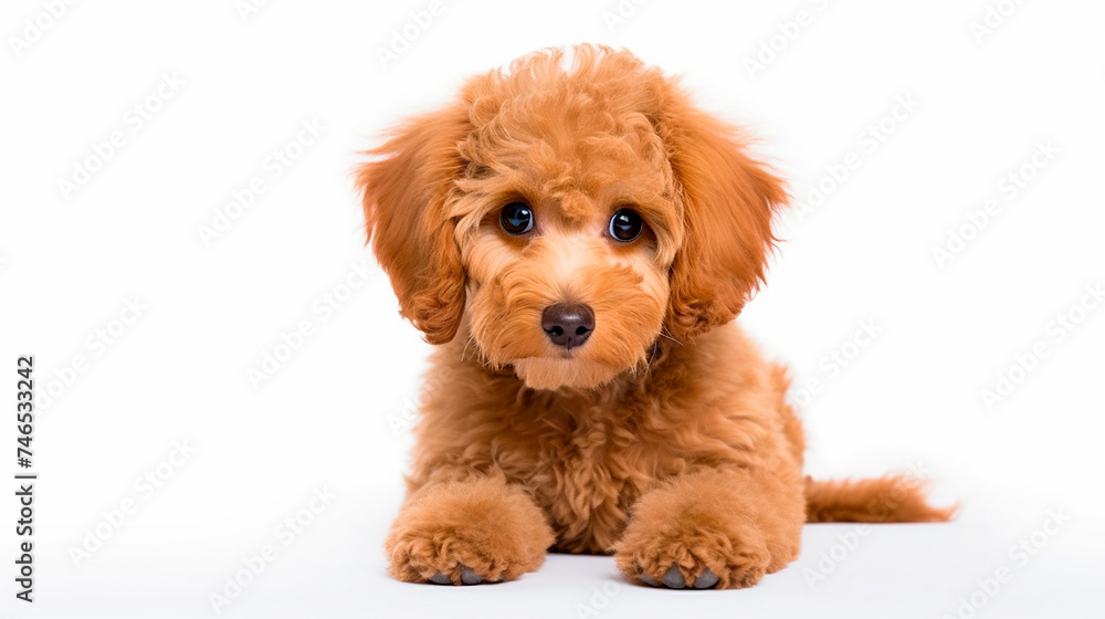 Maltipoo portrait isolated on white background. Domestic dog. Maltipoo portrait isolated on white background. Domestic dog.