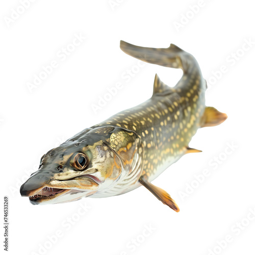 Pike fish isolated on transparent background Generative Ai  © LayerAce.com