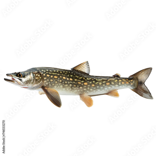 Pike fish isolated on transparent background Generative Ai 