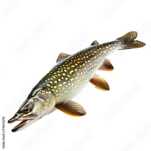 Pike fish isolated on transparent background Generative Ai 