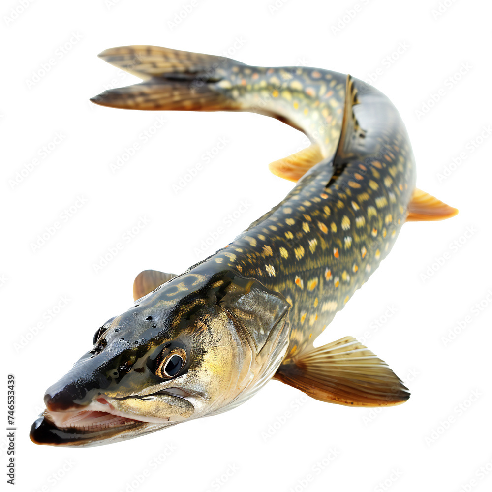 Obraz premium Pike fish isolated on transparent background Generative Ai