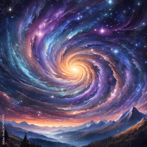 Galactic Swirl Above Tranquil Peaks