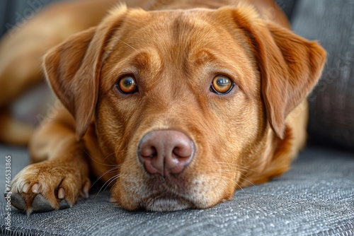 Wallpaper Mural An intimate detail shot focusing on the paws of a dog resting on a comfortable couch Torontodigital.ca