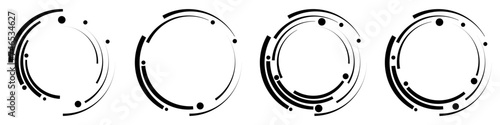 Abstract geometric design in circle shape with spiral lines. Radial rotating shape. For posters, banners, logos, badges, presentations and booklets. Vector illustration.