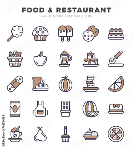 Set of Food and Restaurant icons in Two Color style. Two Color Icons symbol collection.