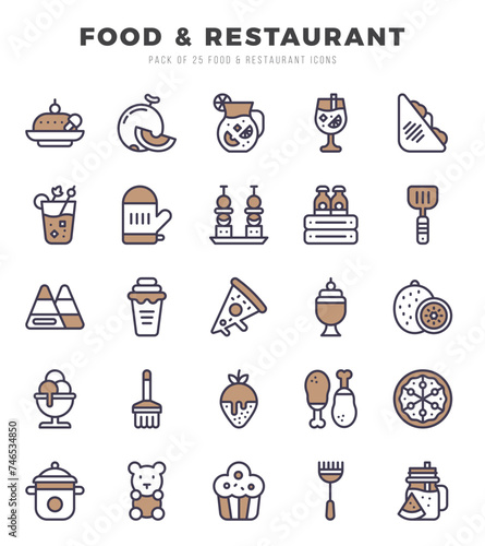 Food and Restaurant Two Color icons collection. 25 icon set. Vector illustration.