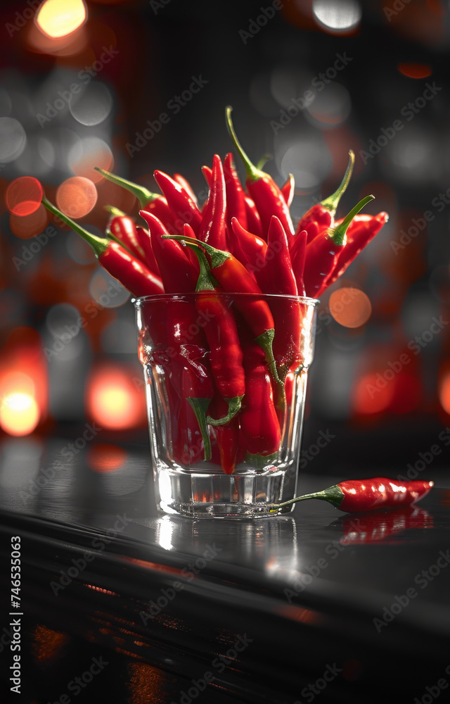 Red hot chili peppers in glass