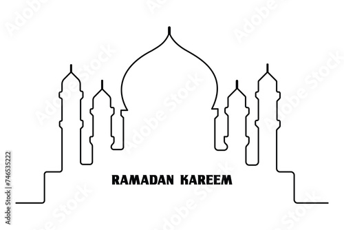 Continuous one line Ramadan symbol. mosque line concept outline vector art illustration 
