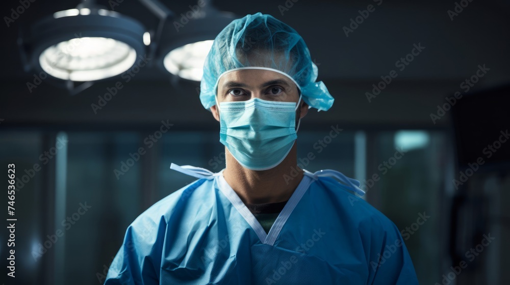 Medical professional in surgeon's attire steady bright light Medical professional in surgeon's attire steady bright light