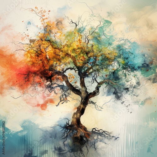 Generative AI image of A talking tree, abstract photography, watercolor painting © TimelessTales