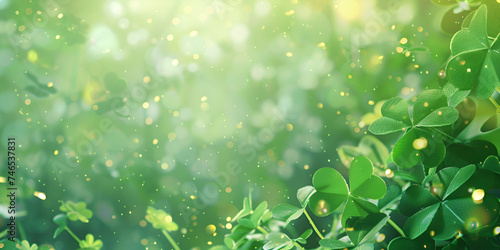 Serene green flowers bathed in mystic golden light, ethereal background. St Patrick's Day concept. 