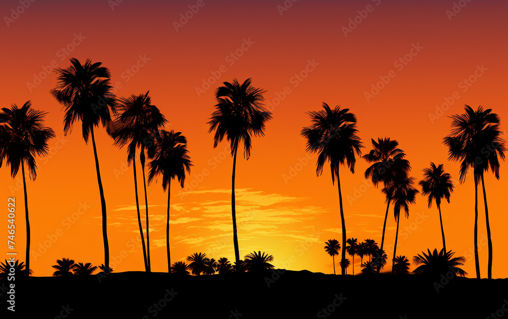 Palm Trees in Dramatic Contrast Isolated on White Background.