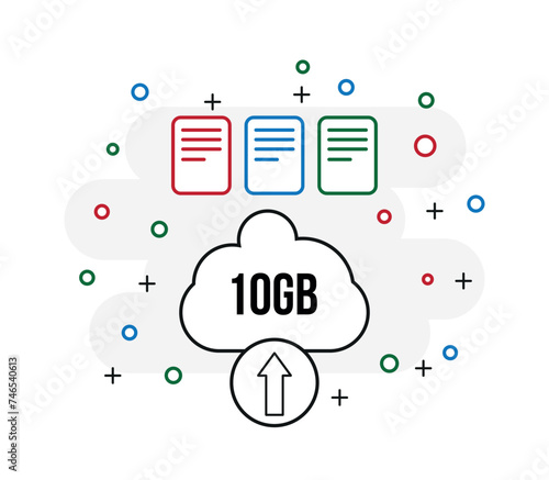 10 Gb cloud storage. Design upload files and documents, concept save files online