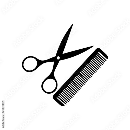 Comb and scissors icon. Scissors hairbrush vector illustration, Hair combs and scissors set isolated on a white background. Barber icon,vector