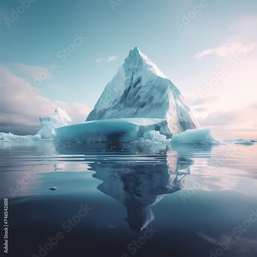 Iceberg floating in a tranquil arctic ocean.