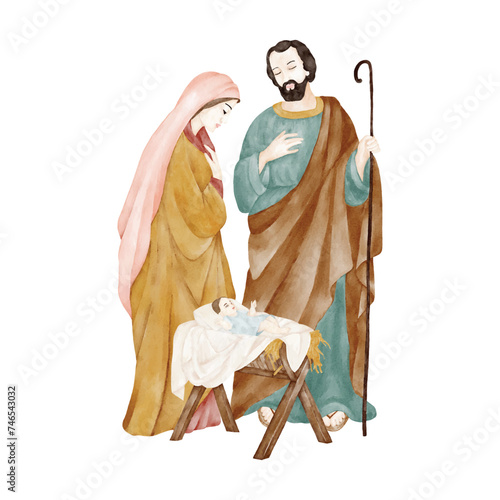 Birth of Jesus Christ Mary and Joseph ner the manger  photo