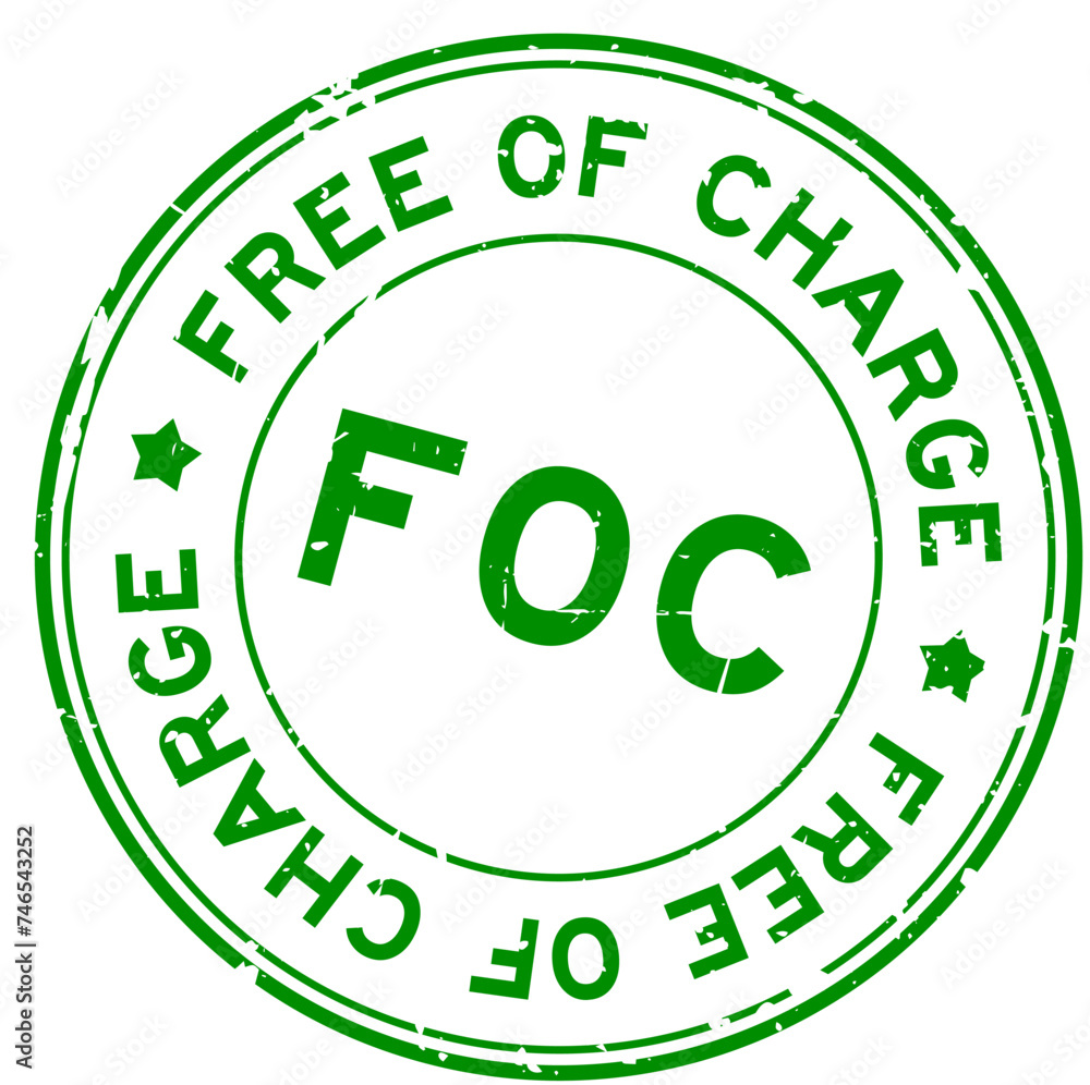 Grunge green FOC Free of charge word round rubber seal stamp on white background Grunge green FOC Free of charge word round rubber seal stamp on white background
