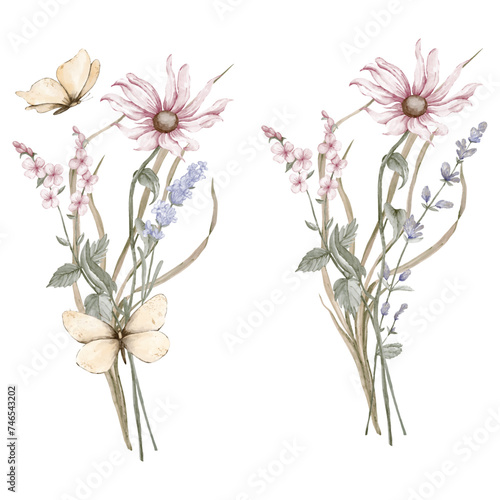 Bouquets of wild flowers and spikelets