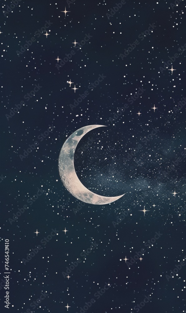 Fototapeta premium Crescent moon with stars on dark background.