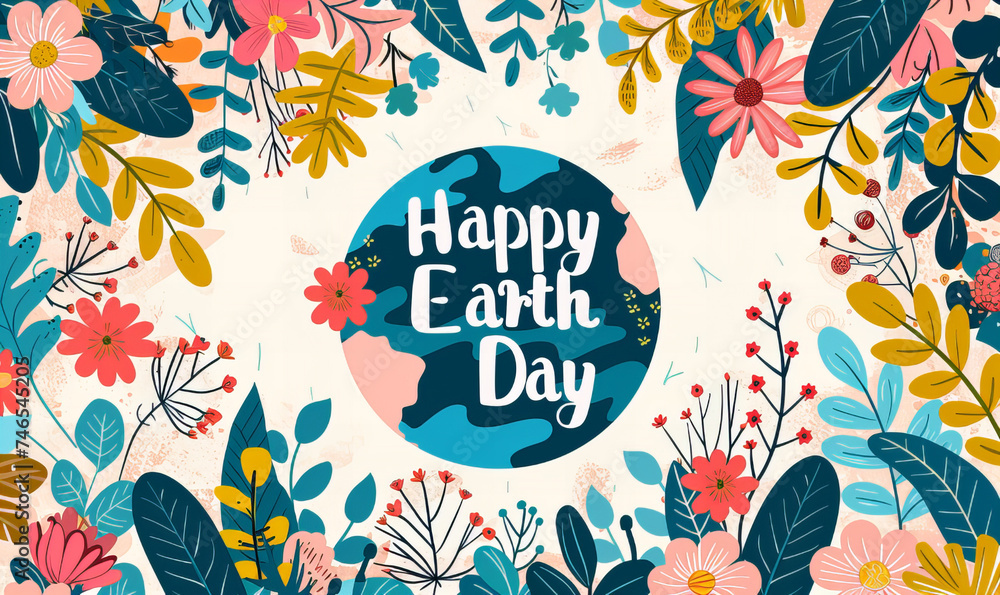 Happy Earth Day flat design illustration poster with plants and flowers all around. Celebrating Mother Nature. Happy Earth Day flat design illustration poster with plants and flowers all around. Celebrating Mother Nature.