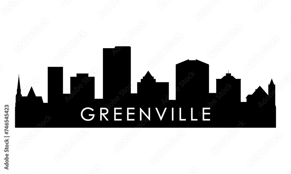 Greenville skyline silhouette. Black Greenville city design isolated on white background.