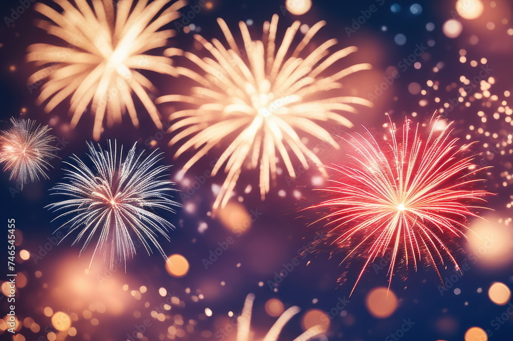 Naklejka premium Glowing Fireworks and Starry Sparkles
