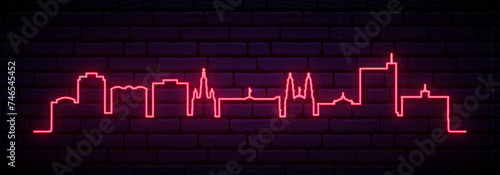 Red neon skyline of Aguascalientes. Bright Aguascalientes, Germany long banner. Vector illustration.