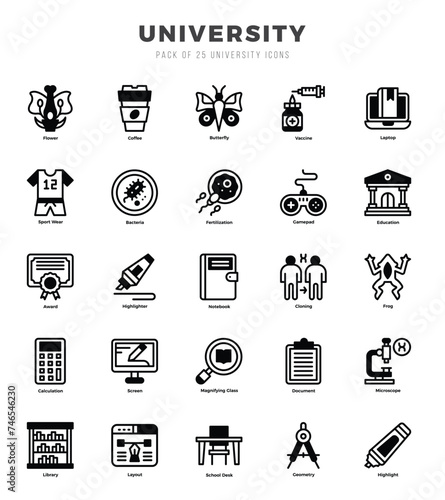 University Lineal Filled icons collection. 25 icon set. Vector illustration.