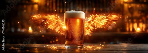 glass of beer with angel wings. Generative AI