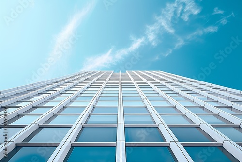 Generative AI image of Front view of a white modern skyscraper perfect symmetry with blue sky and copy space. Architecture background concept . photo on white isolated background