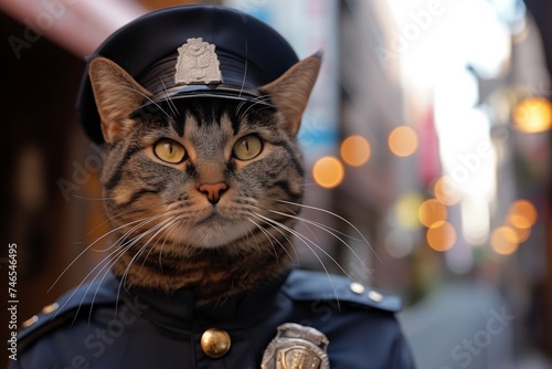 Cat American policeman, close up portrait