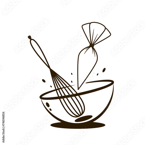 Bakery logo design. Bakery sign vector. Whisk logo design.