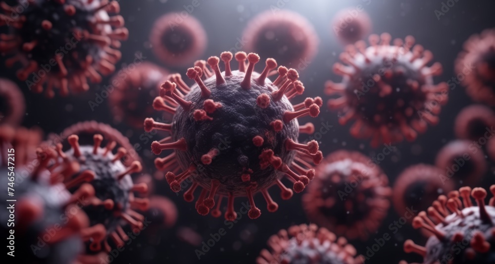 Fototapeta premium Viral particles in motion, a microscopic view of a pandemic