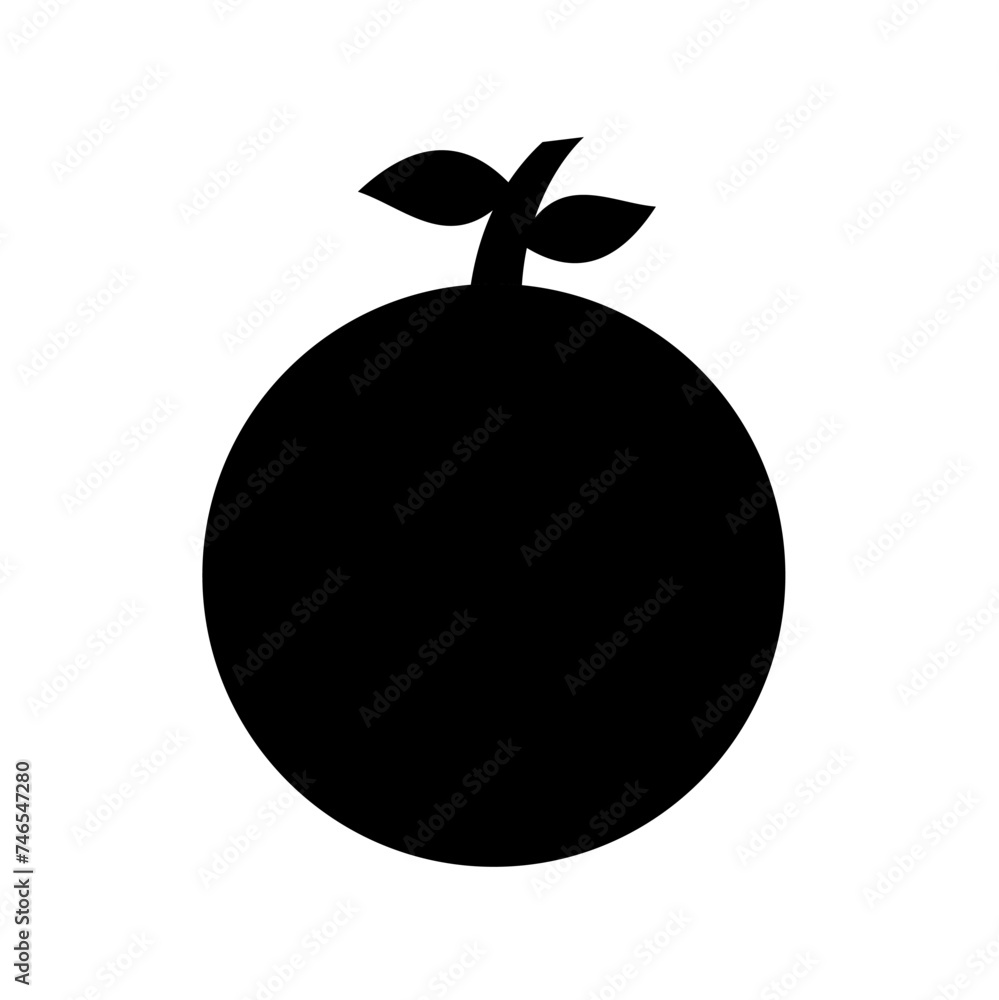 Silhouette of an Orange with Leaf Isolated on White Background Silhouette of an Orange with Leaf Isolated on White Background