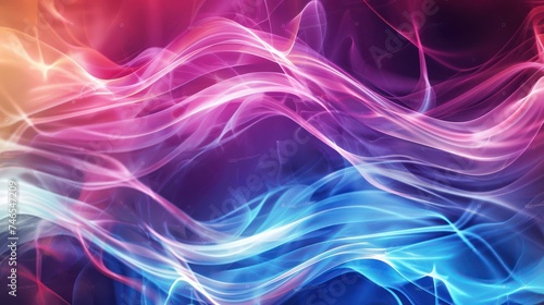 Abstract energy flow in pink and blue hues on a dark background. Digital art for poster and screen background. Dynamic wave concept with copy space