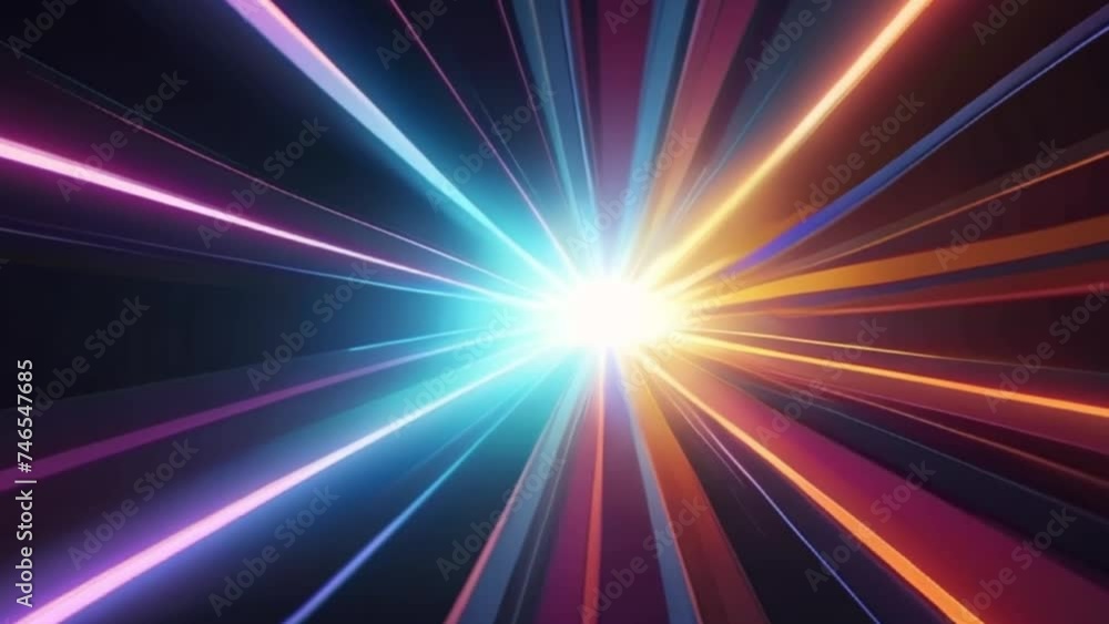 Video, abstract background. Rays of different colors shine from the center of the screen. AI generative. Video, abstract background. Rays of different colors shine from the center of the screen. AI generative.