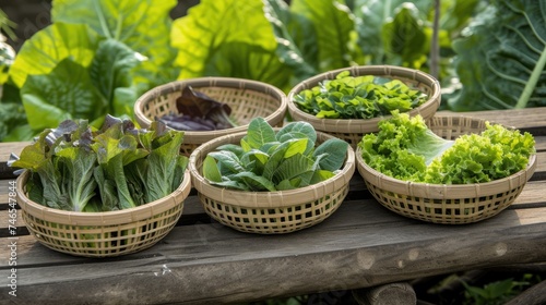 Bountiful Harvest: Fresh Organic Vegetables in Bamboo Baskets
