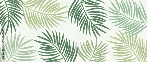 Green tropical leaves vector background. Exquisite simple tropical palm leaf wallpaper design for decor, fabric, print advertising, background.