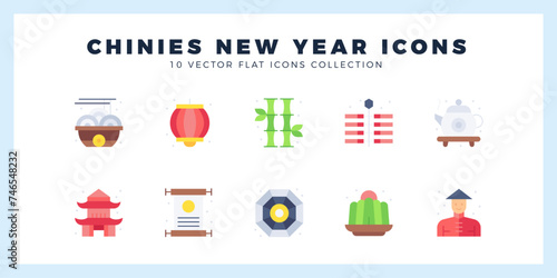 10 Chinese New Year  Flat icon pack. vector illustration.