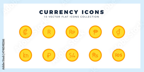 10 Currency Coin Flat icon pack. vector illustration.
