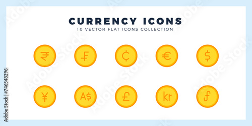 10 Currency Coin Flat icon pack. vector illustration.