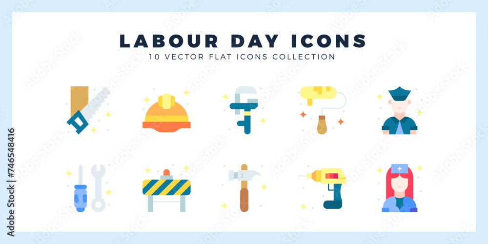 10 Labour Day Flat icon pack. vector illustration.
