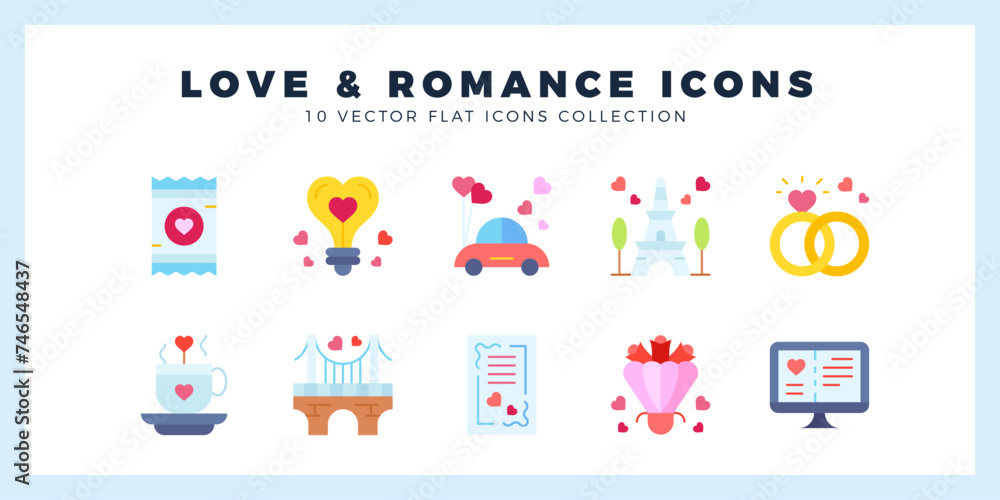 10 Love Flat icon pack. vector illustration.