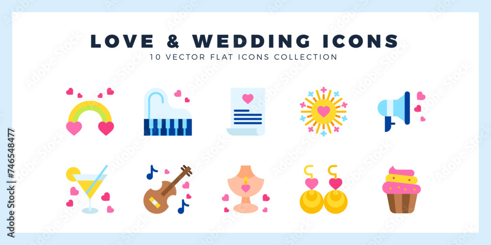 Fototapeta premium 10 Love And Wedding Flat icon pack. vector illustration.