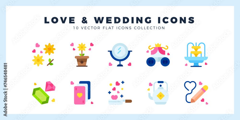 10 Love And Wedding Flat icon pack. vector illustration. 10 Love And Wedding Flat icon pack. vector illustration.
