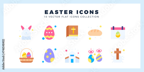 10 Easter Flat icon pack. vector illustration.