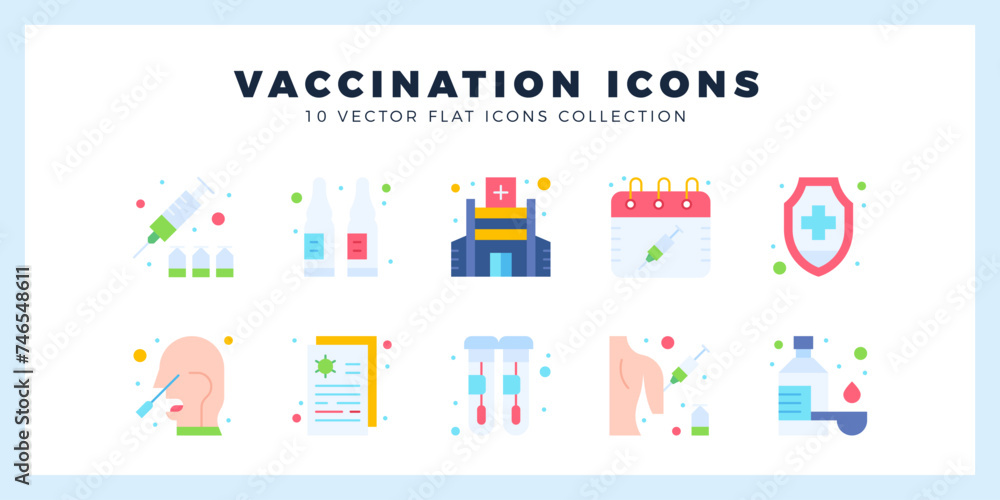 10 Vaccination Flat icon pack. vector illustration.