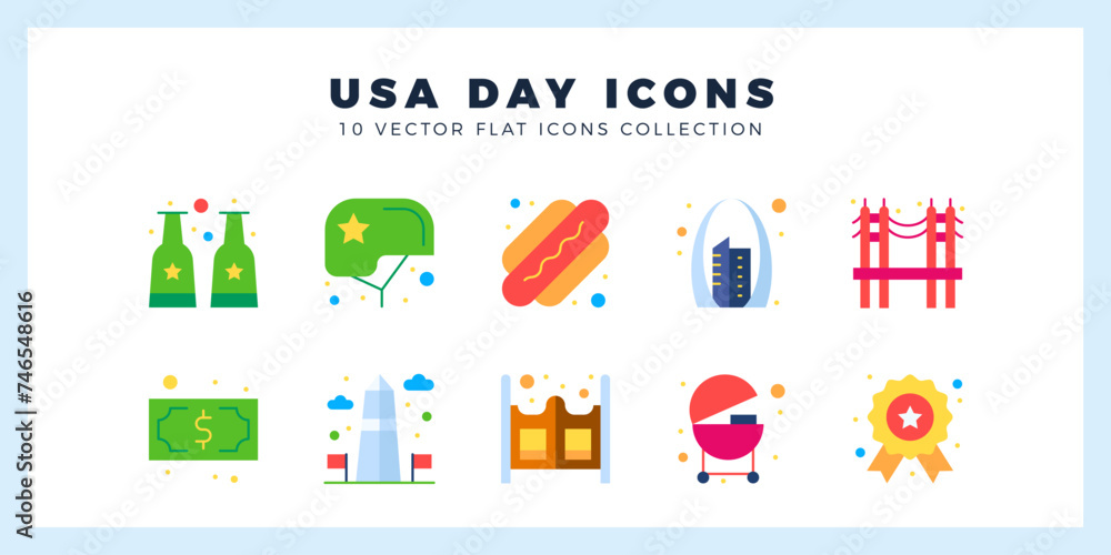 10 USA Flat icon pack. vector illustration.