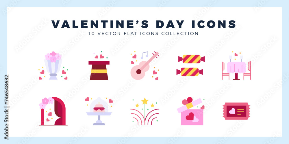 10 Valentine's Day Flat icon pack. vector illustration.