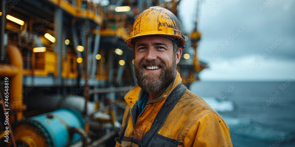 In an industrial maritime environment, a smiling Caucasian man in a helmet ensures safety and professionalism onboard a vessel. In an industrial maritime environment, a smiling Caucasian man in a helmet ensures safety and professionalism onboard a vessel.
